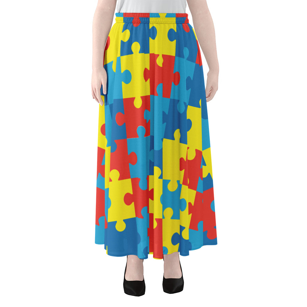 Autism Awareness Pattern Print Chiffon Maxi Skirt