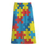 Autism Awareness Pattern Print Cotton Front Slit Maxi Skirt