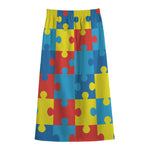 Autism Awareness Pattern Print Cotton Front Slit Maxi Skirt