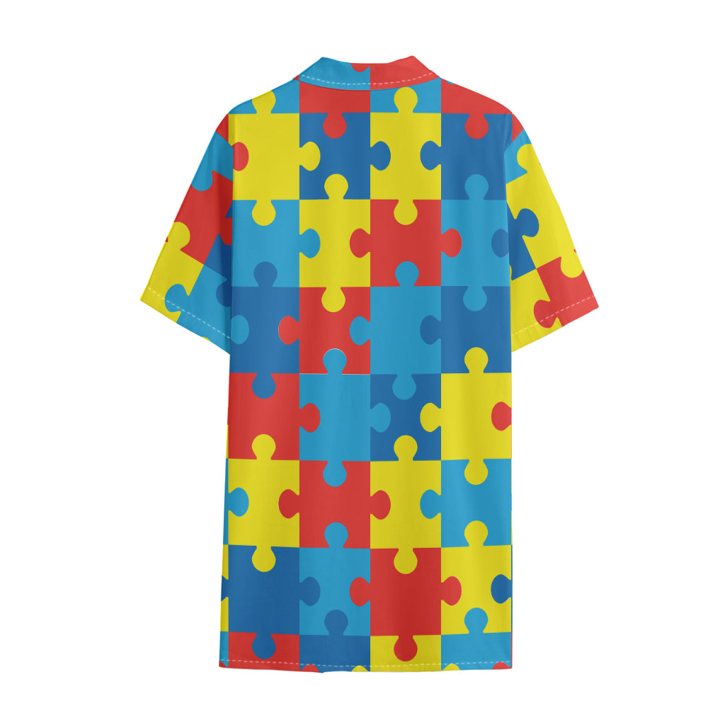 Autism Awareness Pattern Print Cotton Hawaiian Shirt