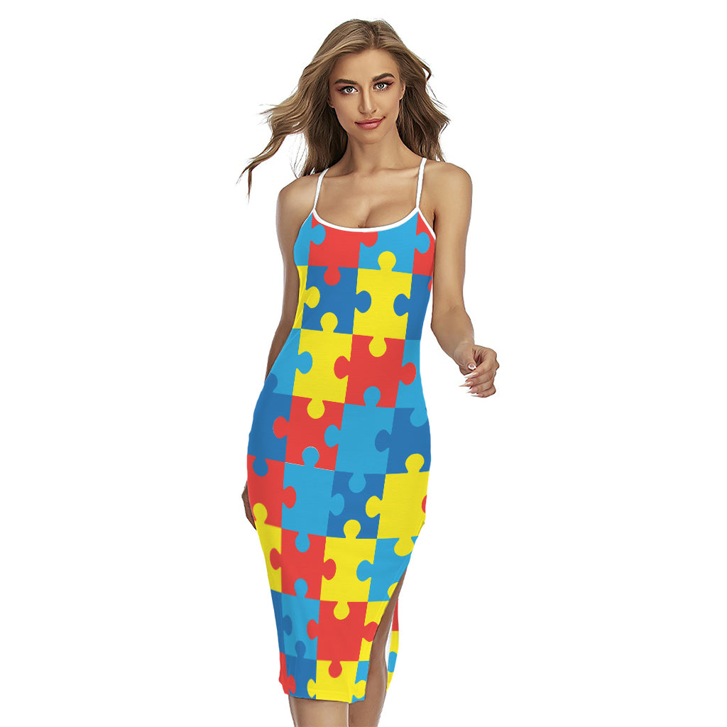 Autism Awareness Pattern Print Cross Back Cami Dress