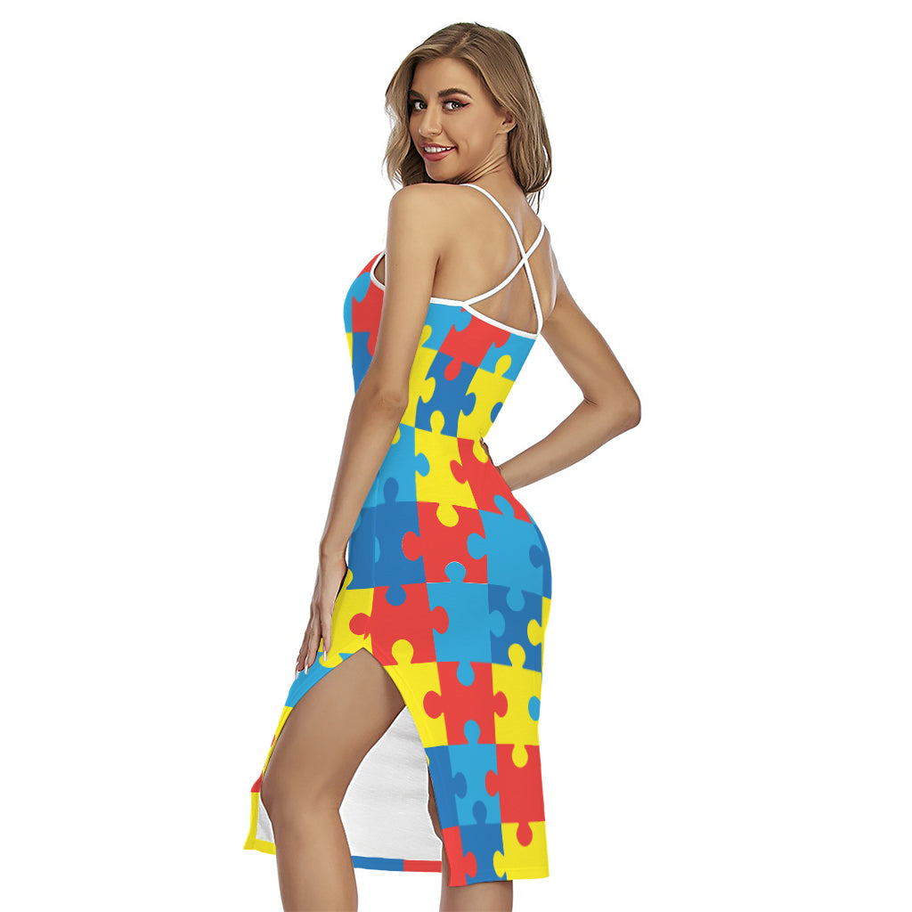 Autism Awareness Pattern Print Cross Back Cami Dress