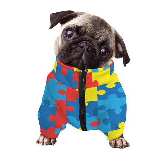 Autism Awareness Pattern Print Dog Zip Up Jacket