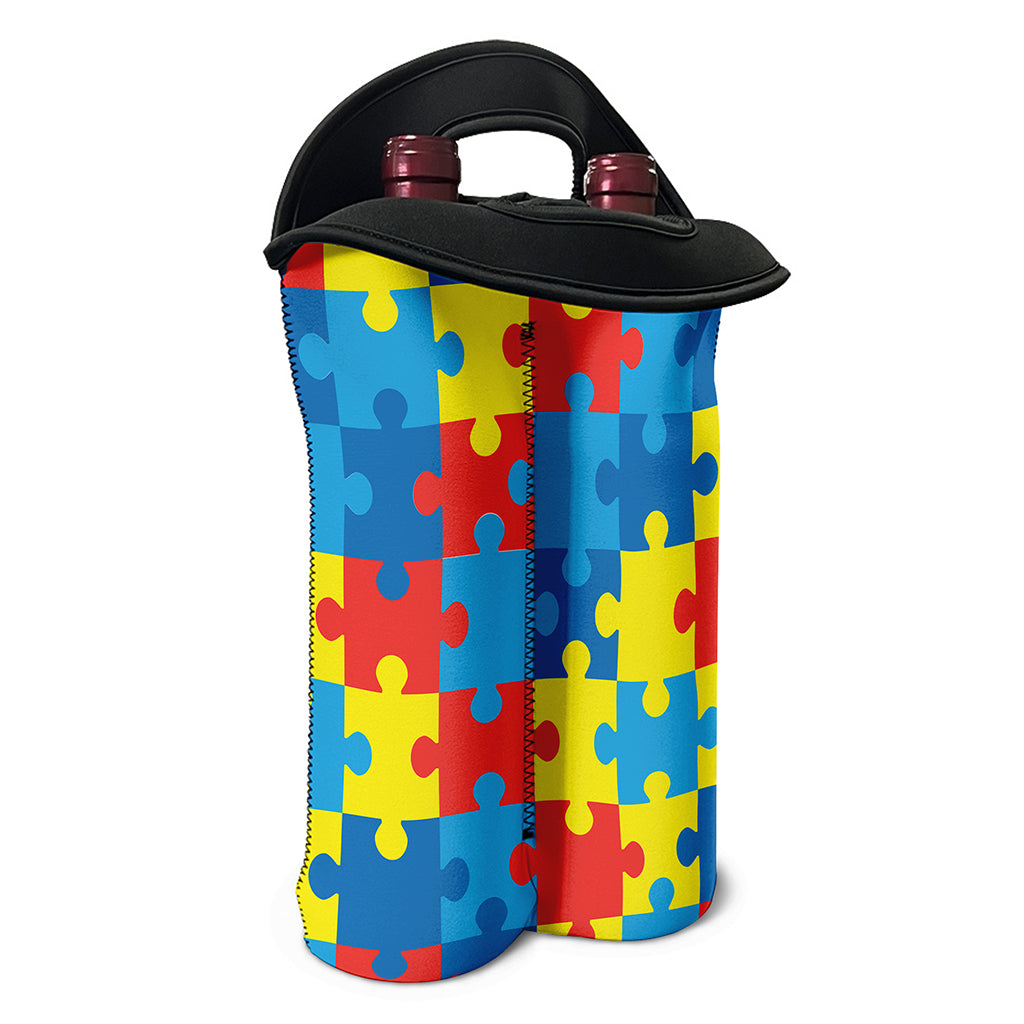 Autism Awareness Pattern Print Double Neoprene Wine Tote