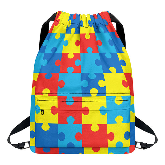 Autism Awareness Pattern Print Drawstring Backpack