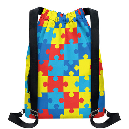 Autism Awareness Pattern Print Drawstring Backpack