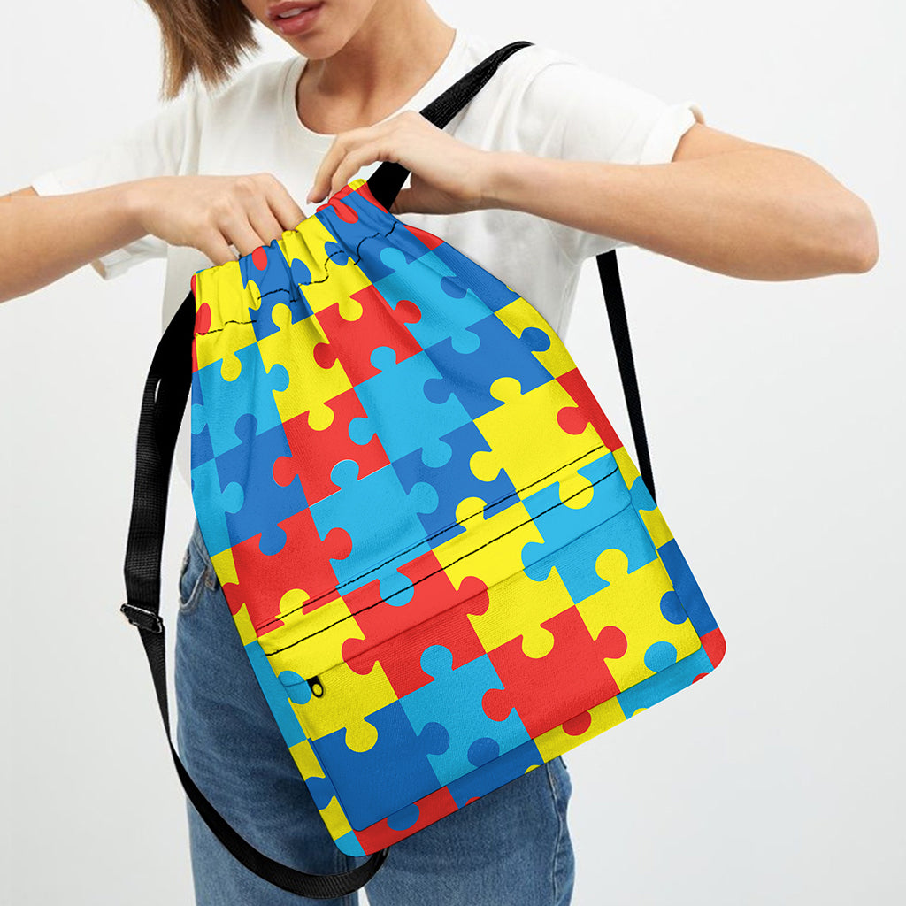 Autism Awareness Pattern Print Drawstring Backpack