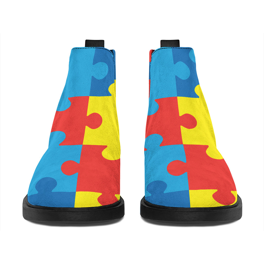 Autism Awareness Pattern Print Flat Ankle Boots