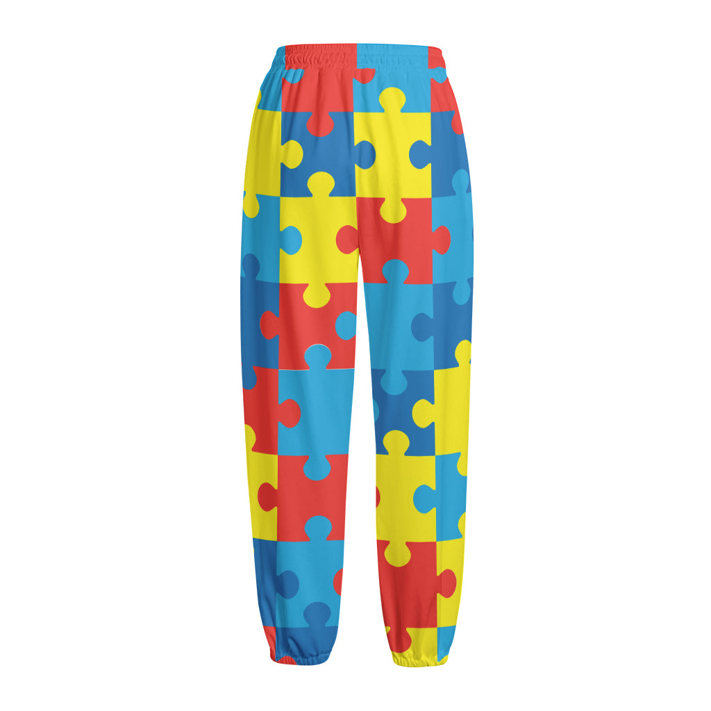 Autism Awareness Pattern Print Fleece Lined Knit Pants