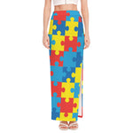 Autism Awareness Pattern Print High Slit Maxi Skirt