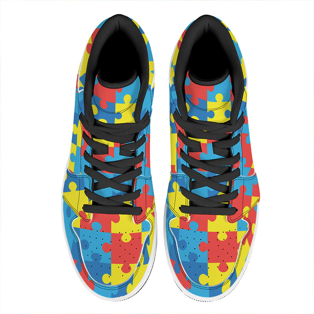 Autism Awareness Pattern Print High Top Leather Sneakers
