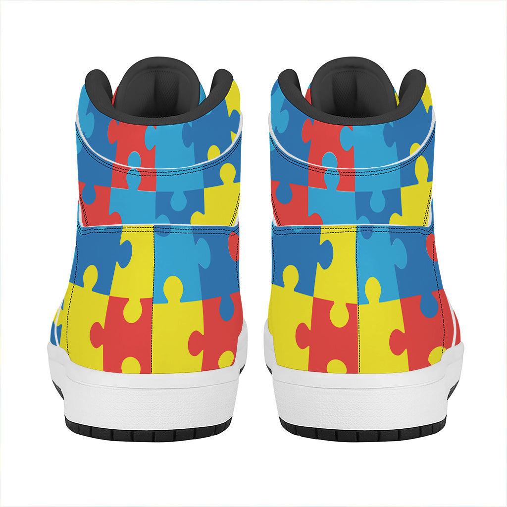 Autism Awareness Pattern Print High Top Leather Sneakers