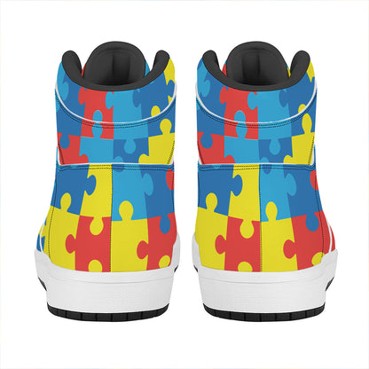 Autism Awareness Pattern Print High Top Leather Sneakers