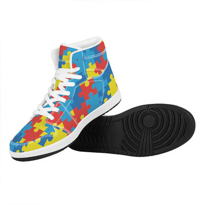 Autism Awareness Pattern Print High Top Leather Sneakers