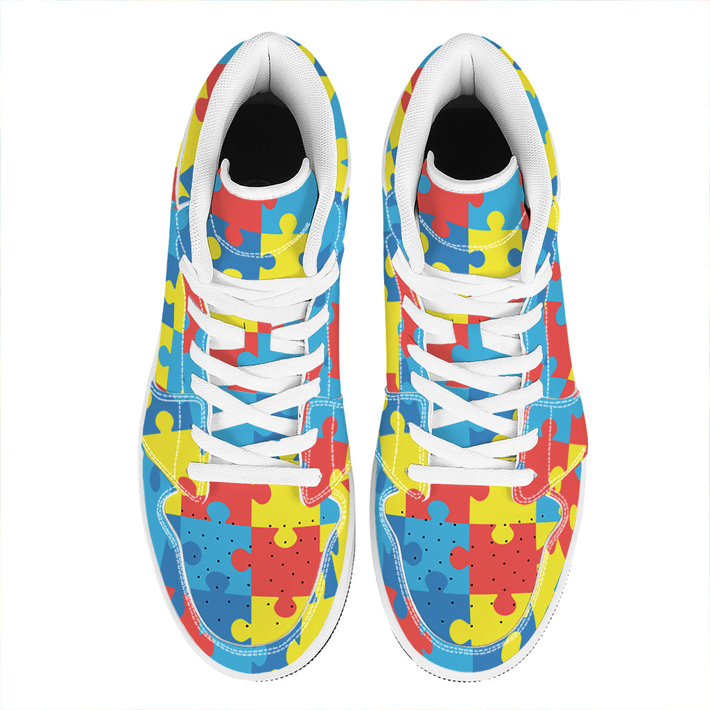 Autism Awareness Pattern Print High Top Leather Sneakers