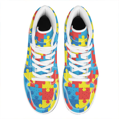 Autism Awareness Pattern Print High Top Leather Sneakers