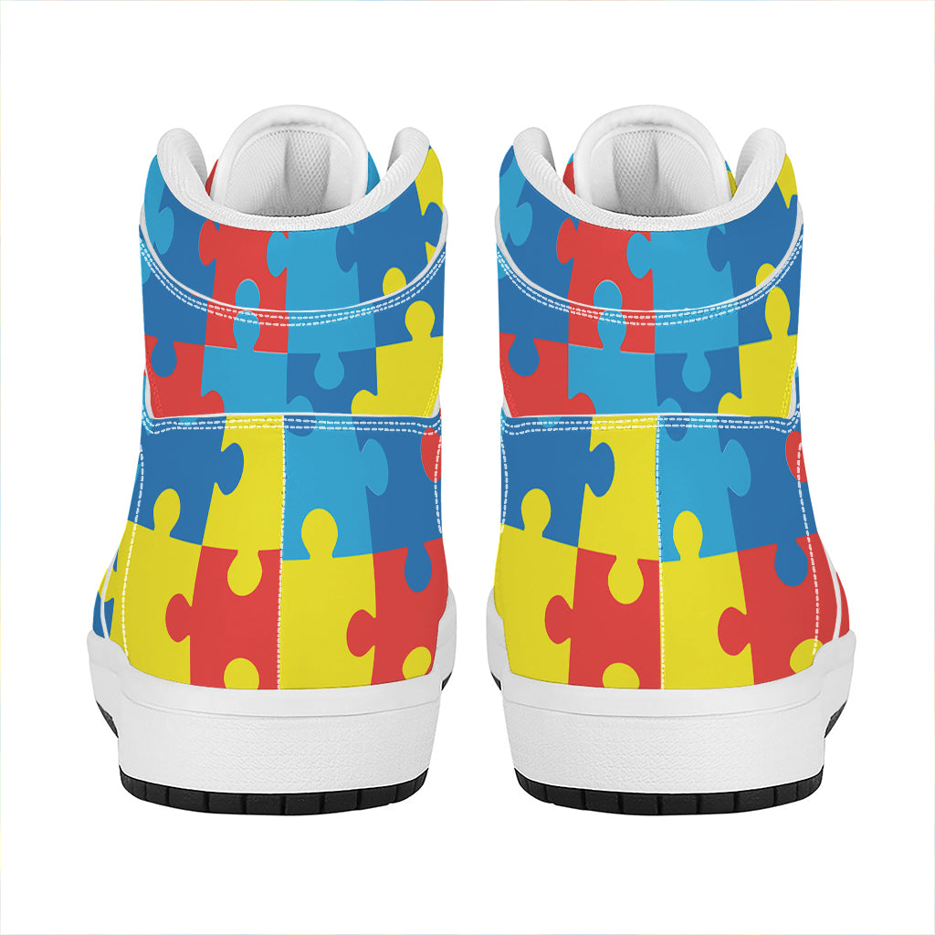 Autism Awareness Pattern Print High Top Leather Sneakers