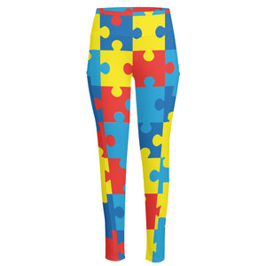 Autism Awareness Pattern Print High-Waisted Pocket Leggings