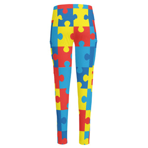 Autism Awareness Pattern Print High-Waisted Pocket Leggings