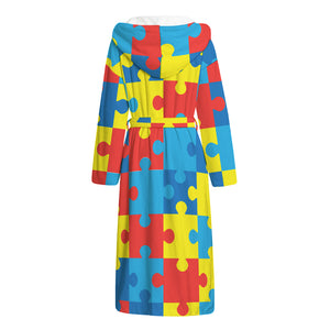 Autism Awareness Pattern Print Hooded Bathrobe