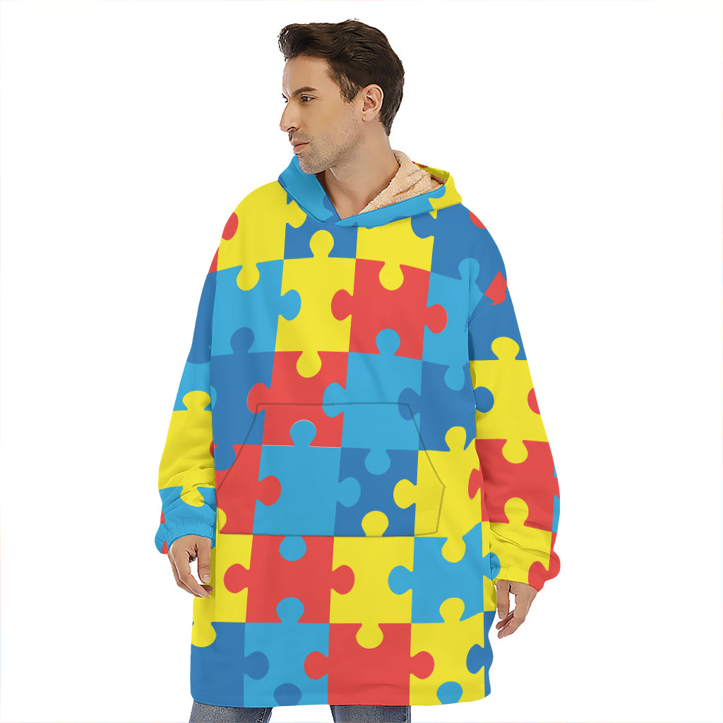 Autism Awareness Pattern Print Hoodie Blanket