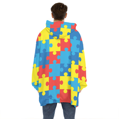 Autism Awareness Pattern Print Hoodie Blanket