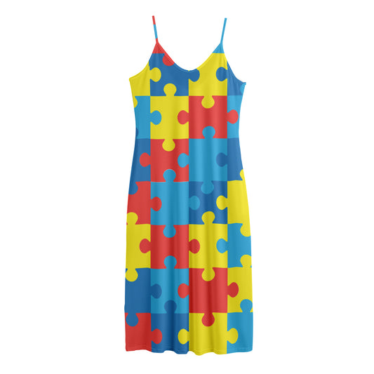 Autism Awareness Pattern Print Jersey Midi Cami Dress