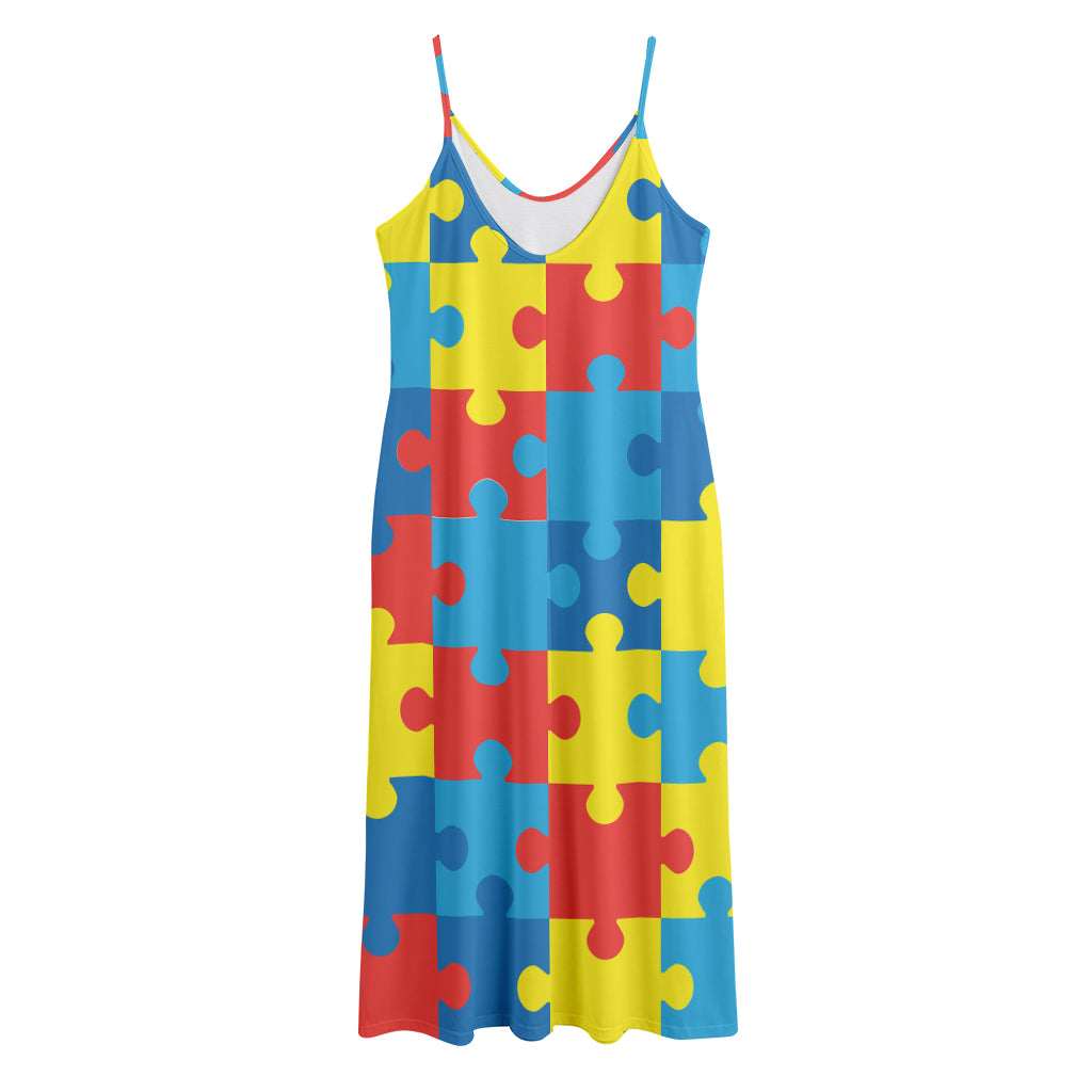 Autism Awareness Pattern Print Jersey Midi Cami Dress