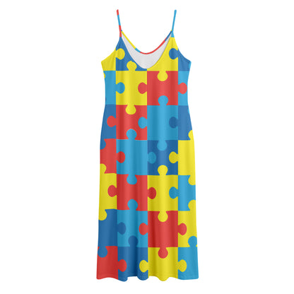 Autism Awareness Pattern Print Jersey Midi Cami Dress