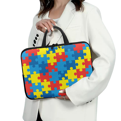 Autism Awareness Pattern Print Laptop Sleeve With Handle