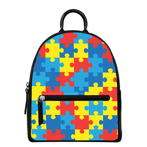 Autism Awareness Pattern Print Leather Backpack