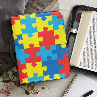 Autism Awareness Pattern Print Leather Bible Cover
