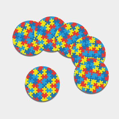 Autism Awareness Pattern Print Leather Coaster Set
