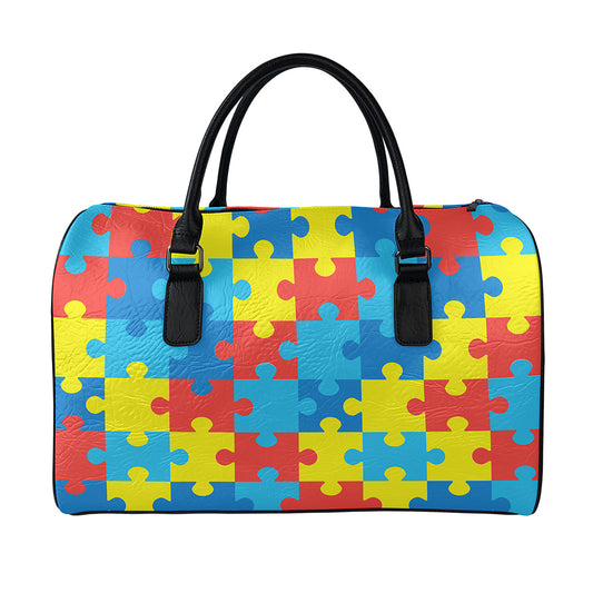 Autism Awareness Pattern Print Leather Duffle Bag