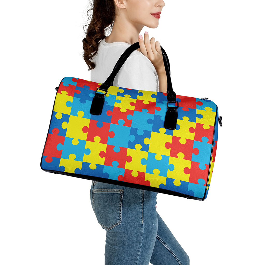 Autism Awareness Pattern Print Leather Duffle Bag