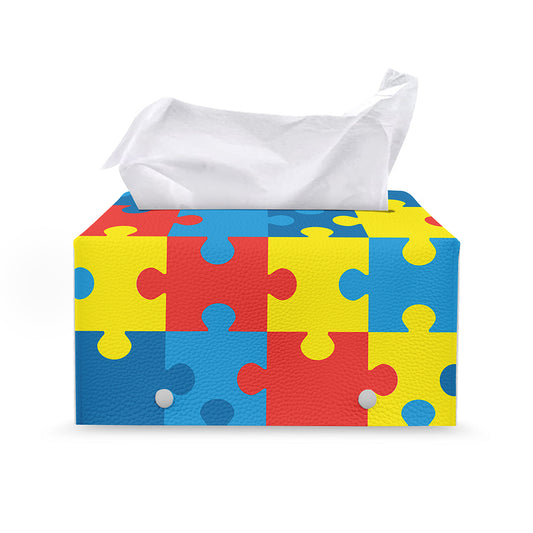 Autism Awareness Pattern Print Leather Tissue Box Cover