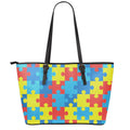 Autism Awareness Pattern Print Leather Tote Bag With Zipper