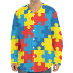 Autism Awareness Pattern Print Long Sleeve Baseball Jersey