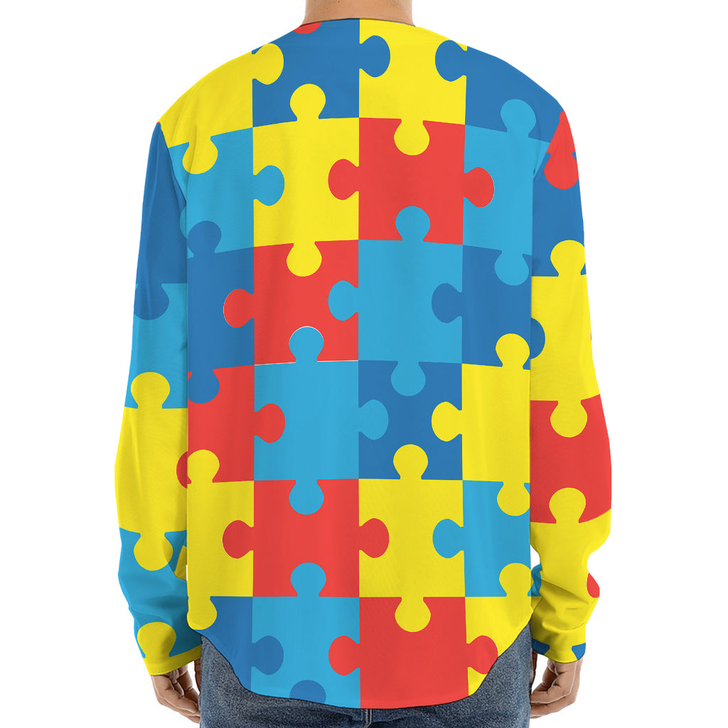 Autism Awareness Pattern Print Long Sleeve Baseball Jersey