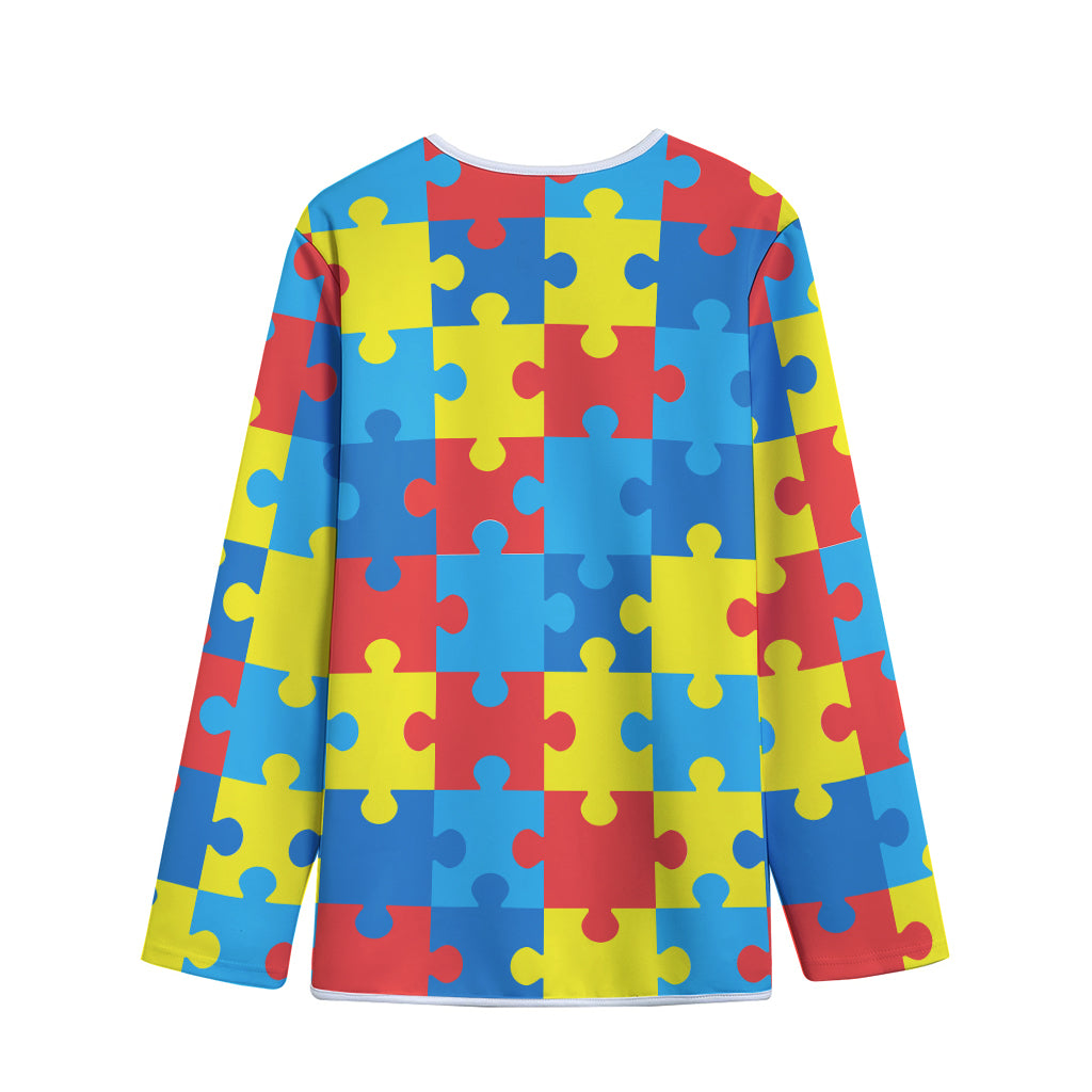 Autism Awareness Pattern Print Long Sleeve Short Coat