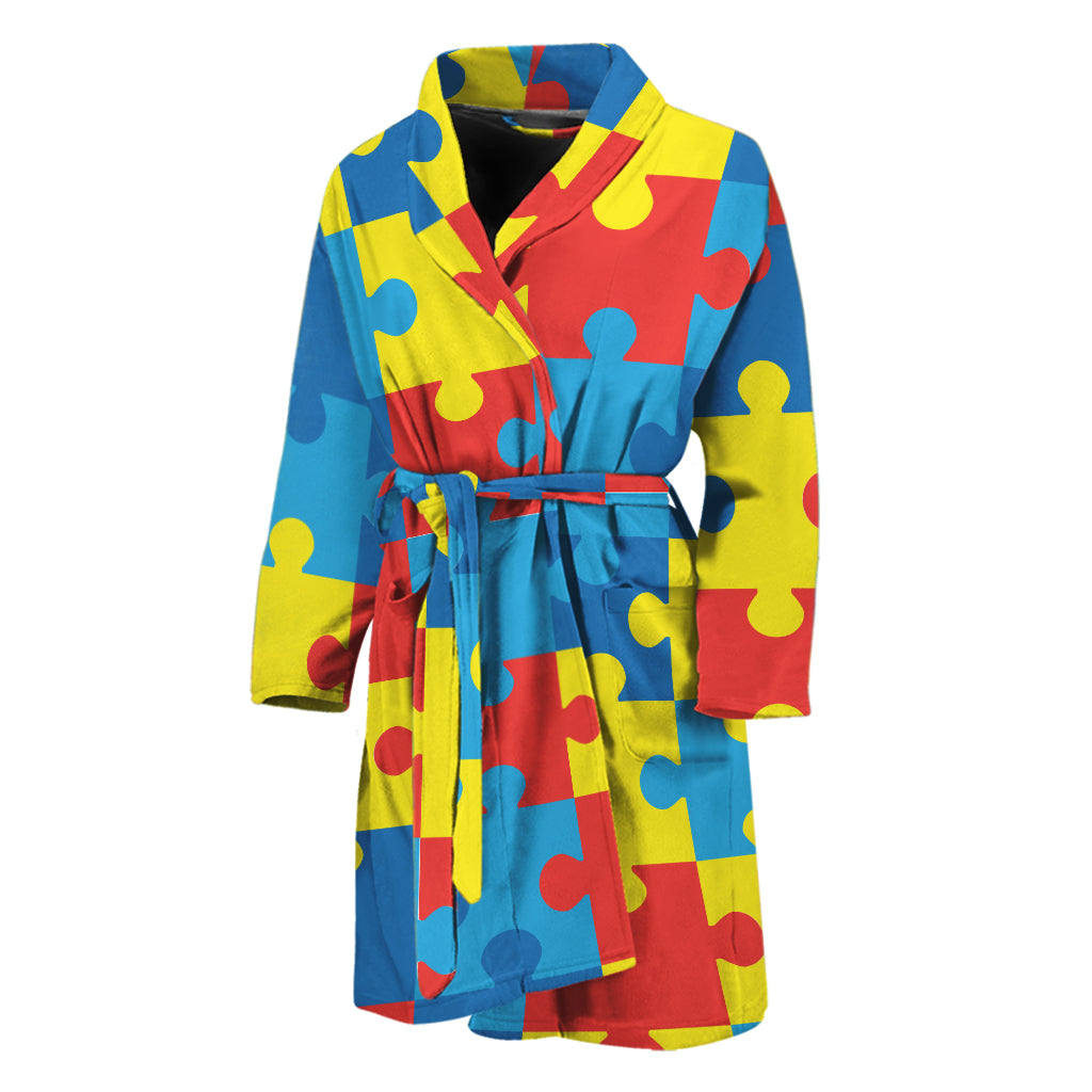 Autism Awareness Pattern Print Men's Bathrobe