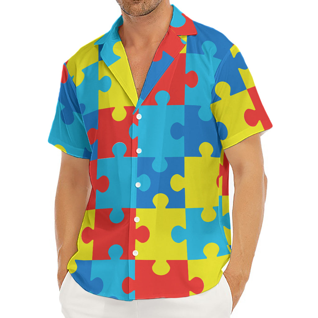 Autism Awareness Pattern Print Men's Deep V-Neck Shirt