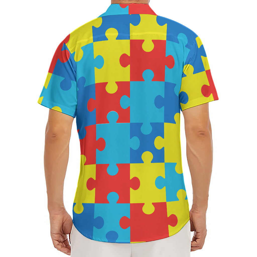 Autism Awareness Pattern Print Men's Deep V-Neck Shirt