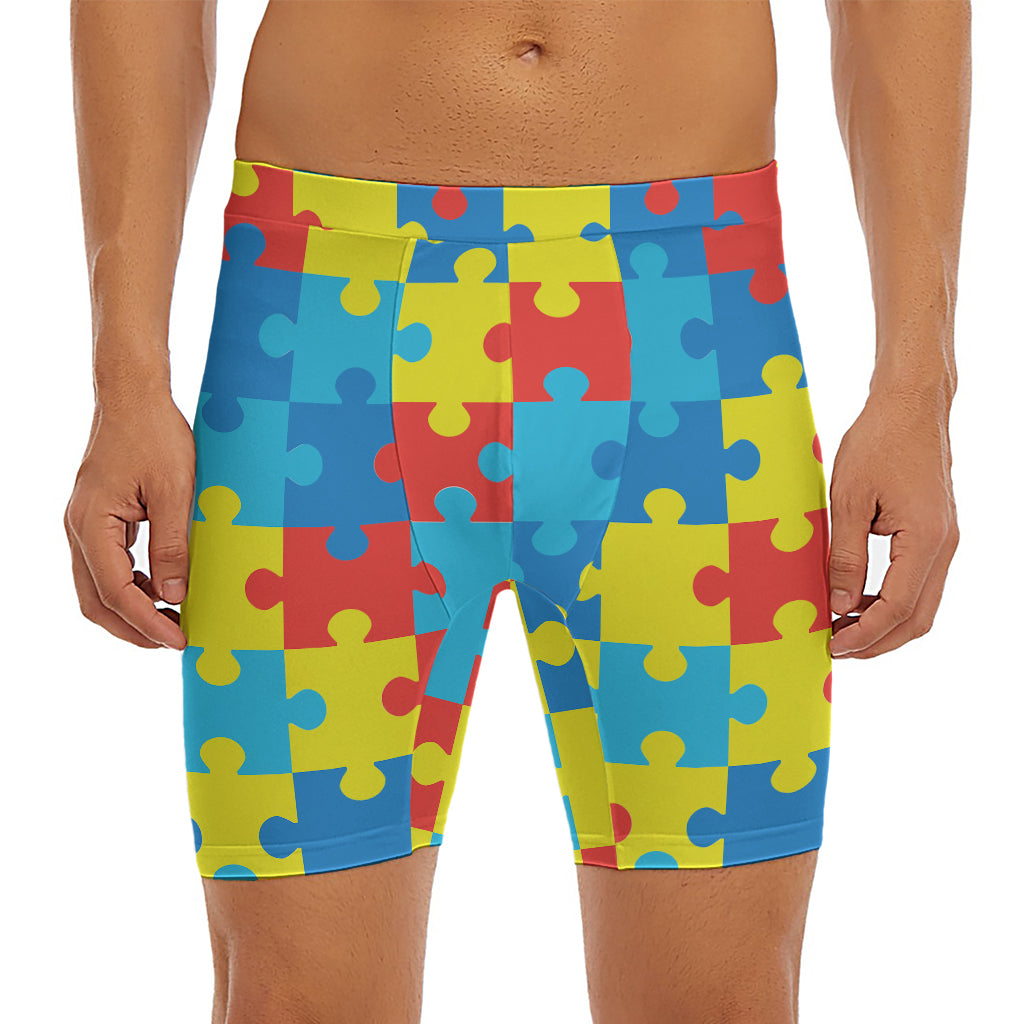 Autism Awareness Pattern Print Men's Long Boxer Briefs