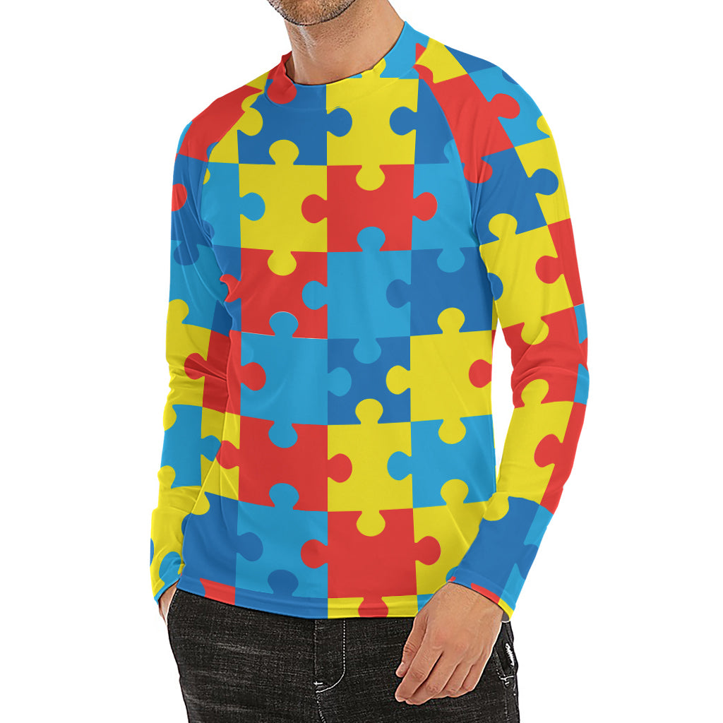 Autism Awareness Pattern Print Men's Long Sleeve Rash Guard