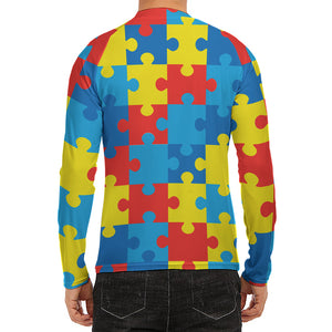 Autism Awareness Pattern Print Men's Long Sleeve Rash Guard