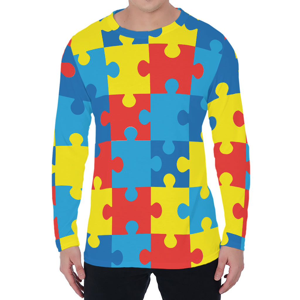 Autism Awareness Pattern Print Men's Long Sleeve T-Shirt