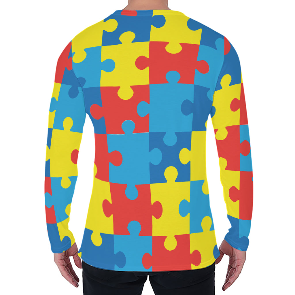 Autism Awareness Pattern Print Men's Long Sleeve T-Shirt