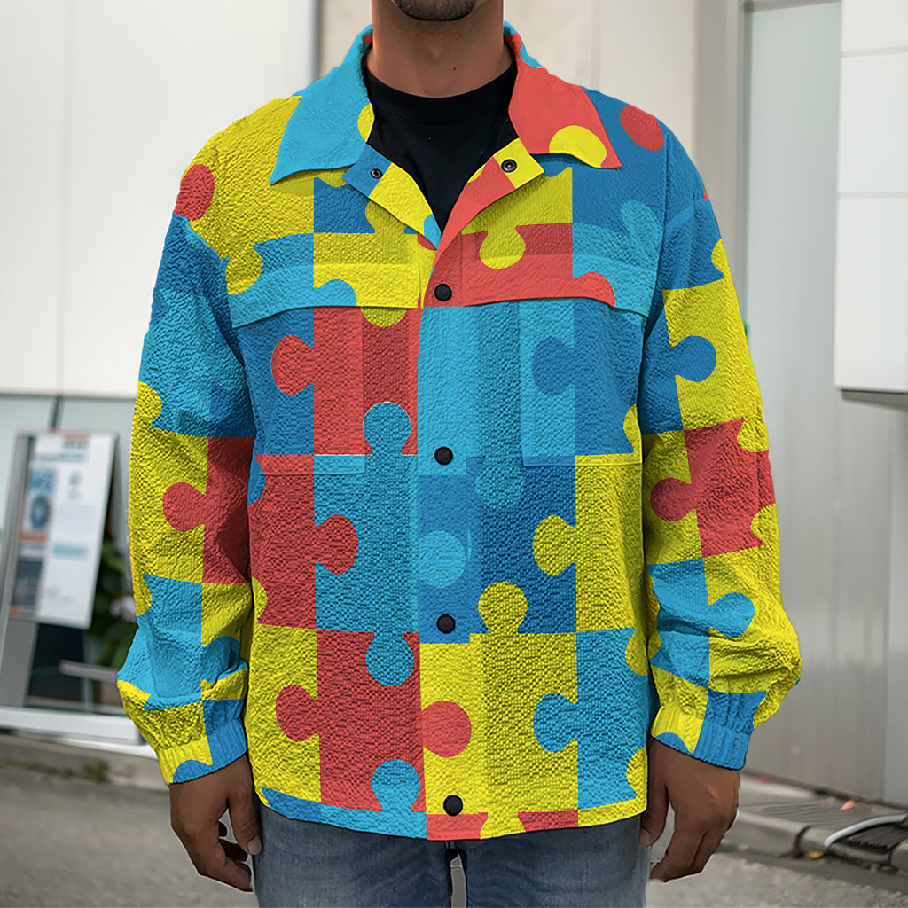 Autism Awareness Pattern Print Men's Shirt Jacket