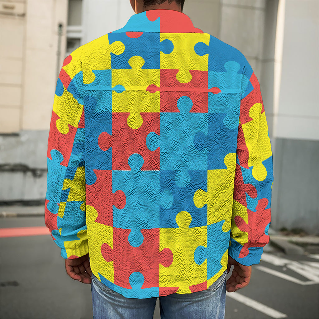 Autism Awareness Pattern Print Men's Shirt Jacket